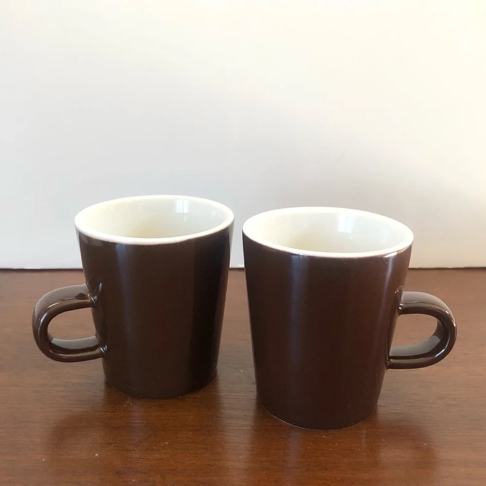 (Set of 2) Crate & Barrel Brown Chocolate Espresso Cups Mugs Demitasse - 4 oz.